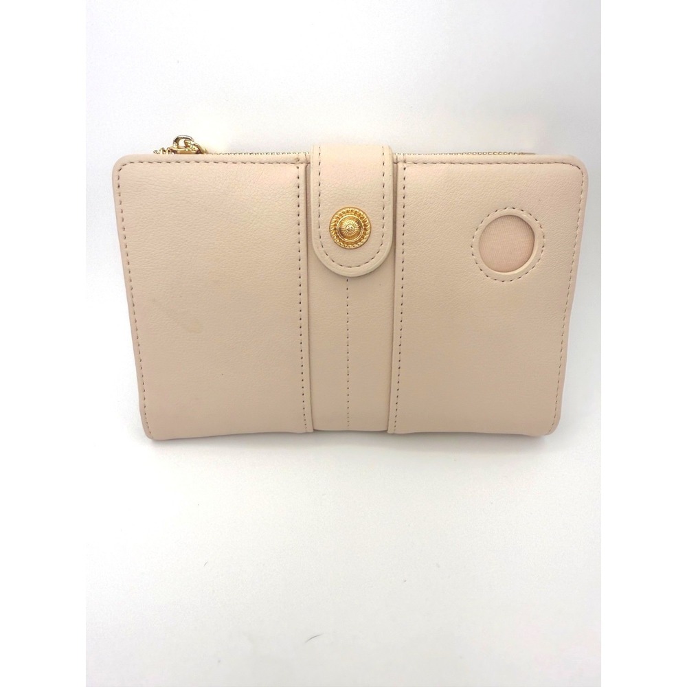 Women's NWOT Beige Light Blush Faux Leather Zip Around Wallet  Clutch ID Window